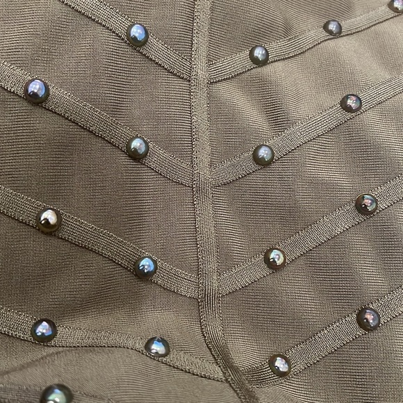 House of CB London Olive Green Mesh Bandage Mini Bodycon Dress w/Studs Size M - Picture 6 of 7